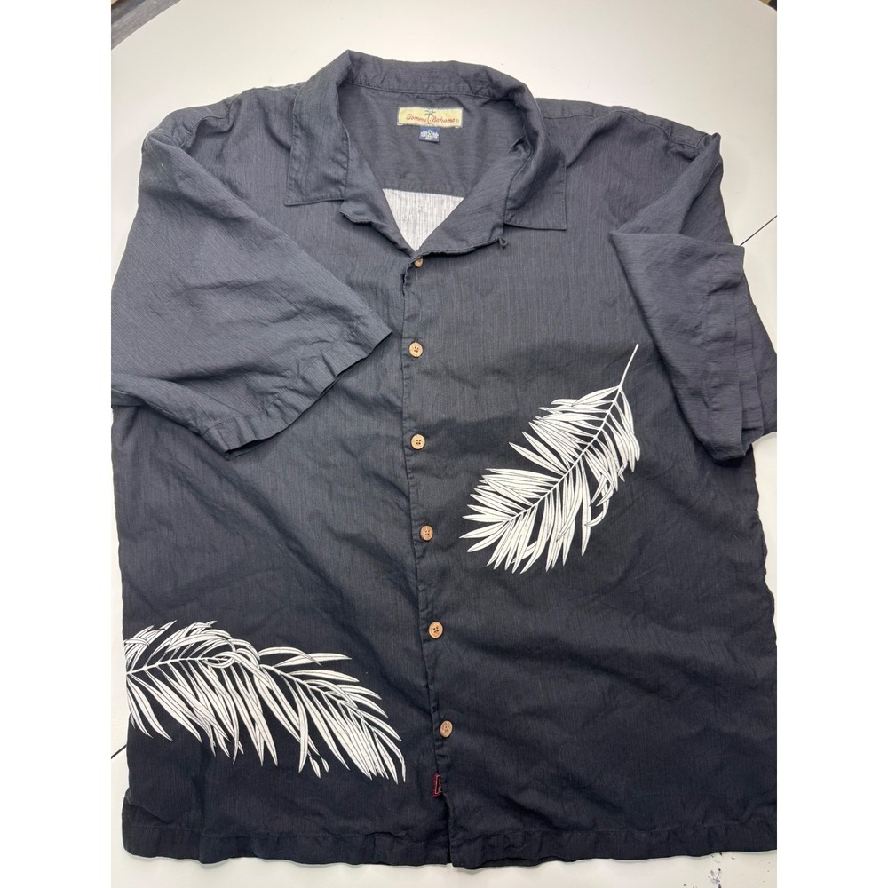 Tommy Bahama Mens XL Black 100% Silk Palm Leaf Shirt Short Sleeve - Picture 3 of 11